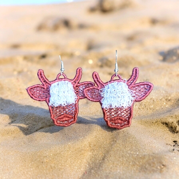 Embroidered Cow Ear-rings - Picture 1 of 1